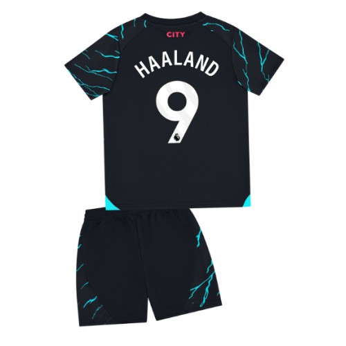 Otroški Nogometni dresi Manchester City Erling Haaland #9 Tretji 2023-24 Kratek Rokav (+ Kratke hlače)